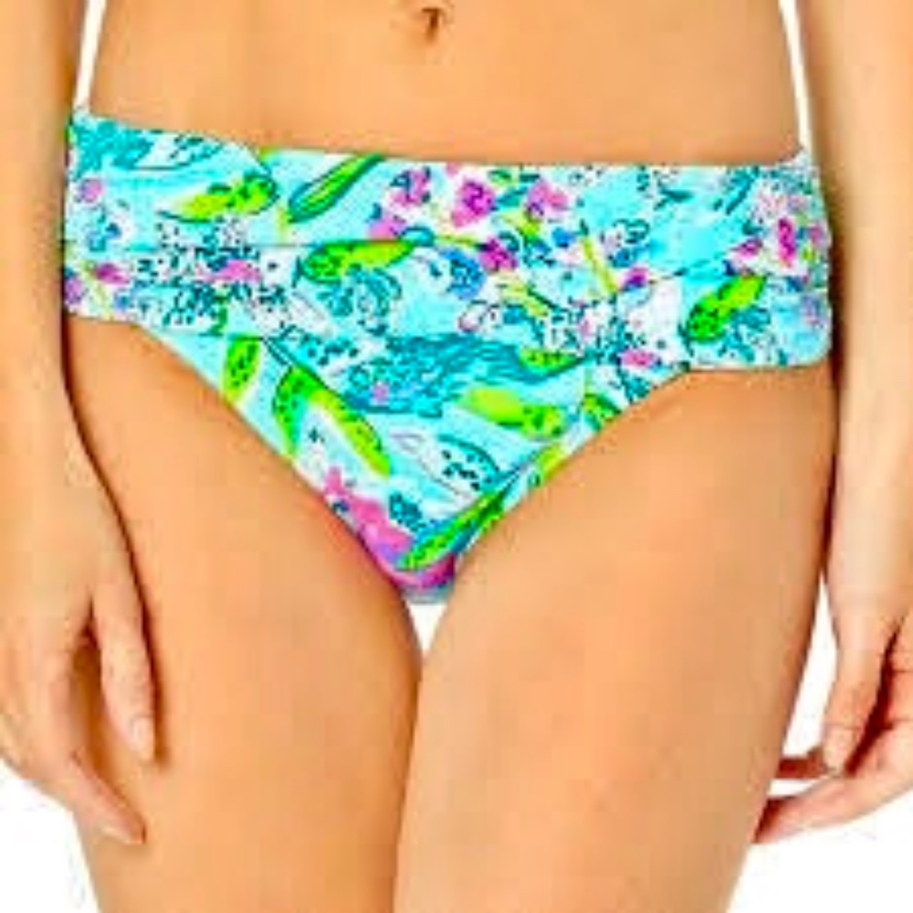 Lilly Pulitzer Lagoon Sarong Hipster Bikini Bottom, Bali Blue Sway This Way, 10
